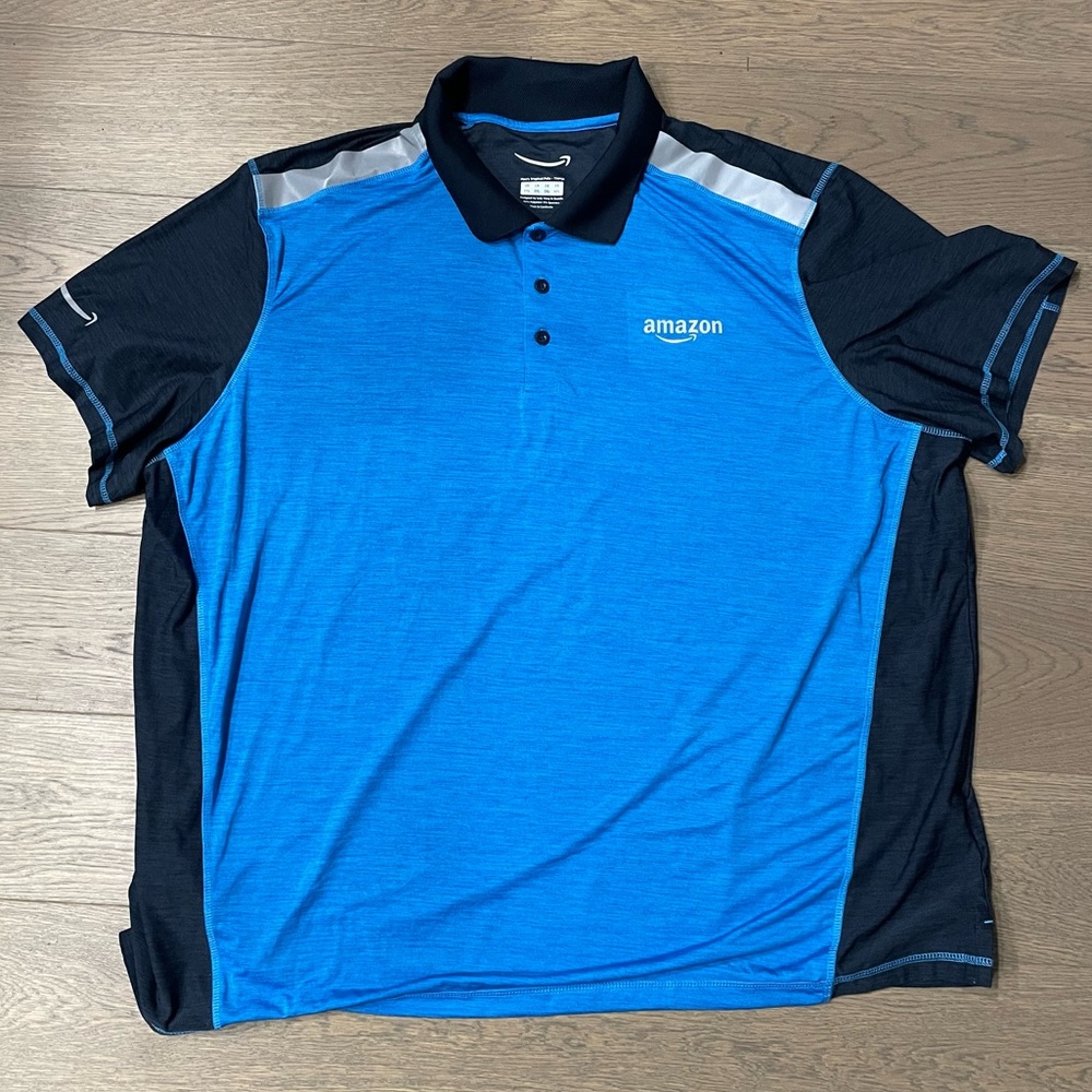 Men’s Amazon Delivery Driver Blue Polo Shirt and Bright Orange Reflective Vest